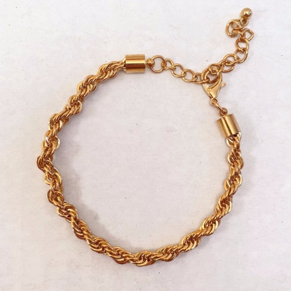 Gold Tone Rope Chain Bracelet - Picture 1 of 2